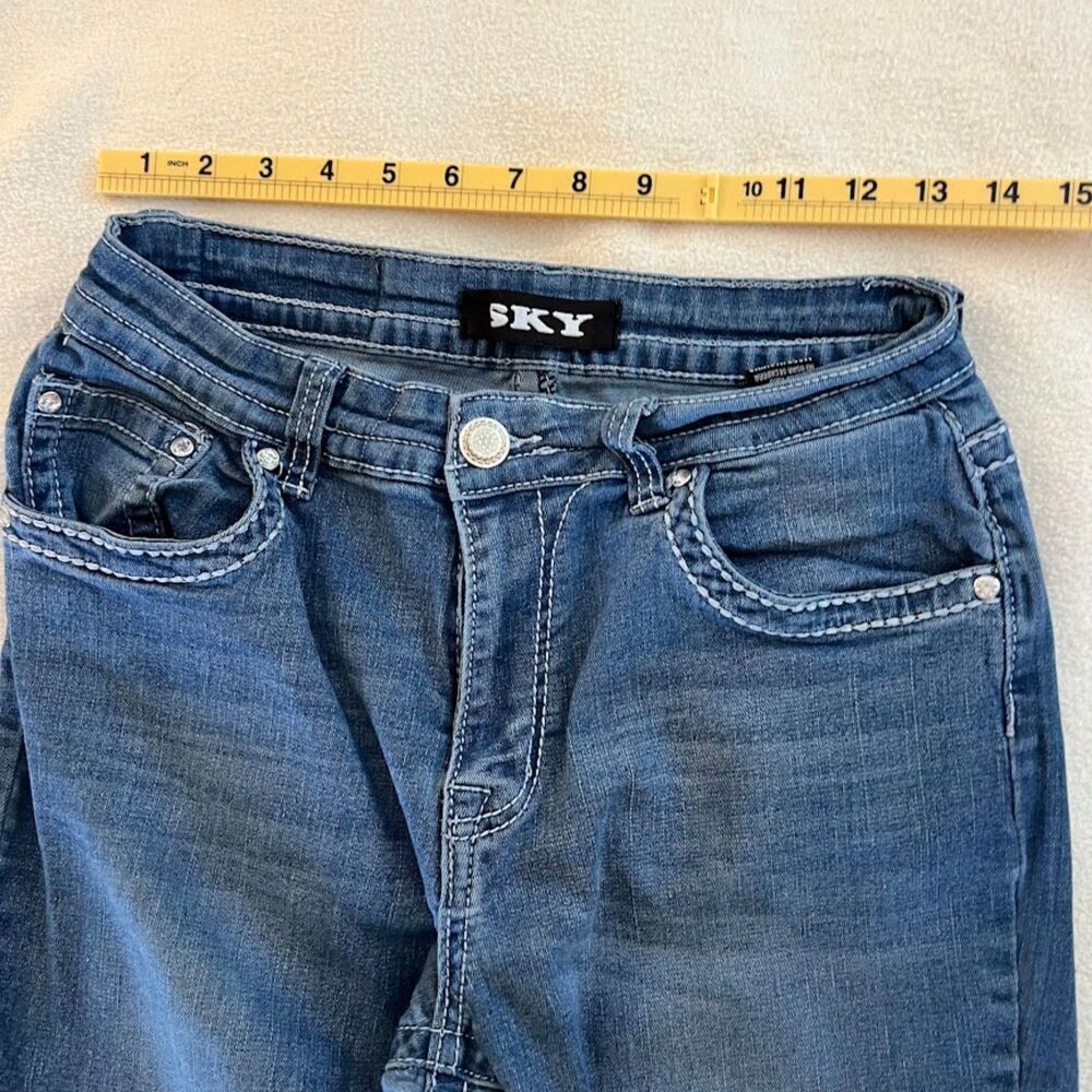 Sky Women's Jeans Bootcut Embellished Whiskering Y2K Bratz Bling, Size 11/12 - Picture 6 of 8